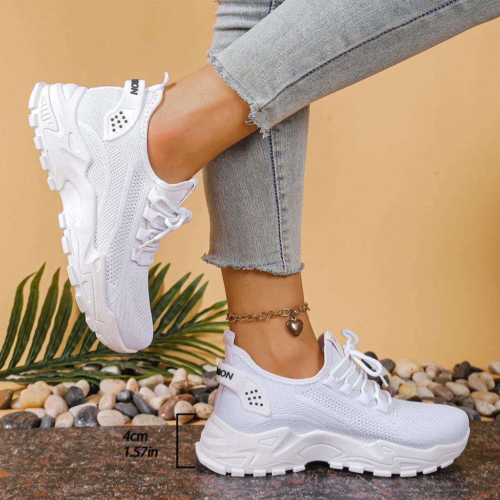 Freizeitschuhe für Damen, trendig und vielseitig, Mesh, atmungsaktiv, weiche Sohle, Schnür-Freizeitsportschuhe