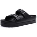 Comwarm Damen-Plateausandalen mit Fußgewölbeunterstützung, Sommer-Strand-Slipper, dicke Sohlen, flache Slip-On-Sandalen mit verstellbarer Schnalle
