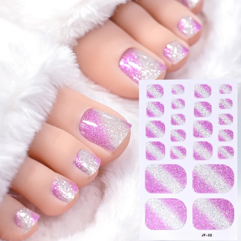 22-teilige Zehennagel-Aufkleber, Selbstklebende Glitzer-Nagelstreifen ohne Backen, Sommerliche Vollabdeckung DIY Fußdekor für Frauen