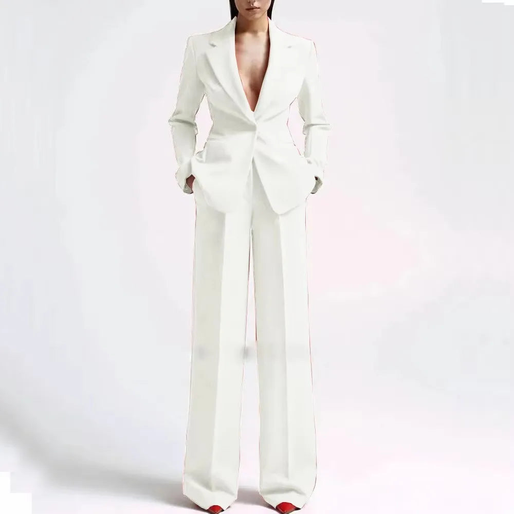 Neue elegante Hosenanzüge für Damen im Western-Stil, einfarbiges 2-teiliges Set, das Ihre Silhouette für den Alltag und die Freizeit ausglättet.