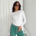 2024 Frühling Herbst Frauen y2k rosa T-Shirt kausal Langarm Crop Tops o Hals Pullover Basis T-Shirts Bodycon Slim Fit T-Shirt