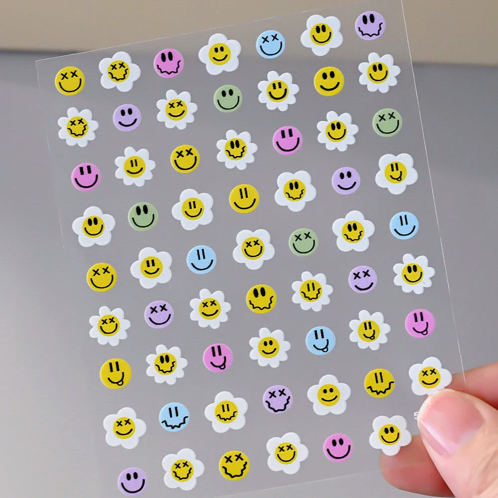 5D geprägte Lächeln Nail Art Aufkleber lustig/Lächelnde Sonnenblume Nail Art Aufkleber Kawaii Macaron selbstklebendes Design DIY glückliche Dekoration