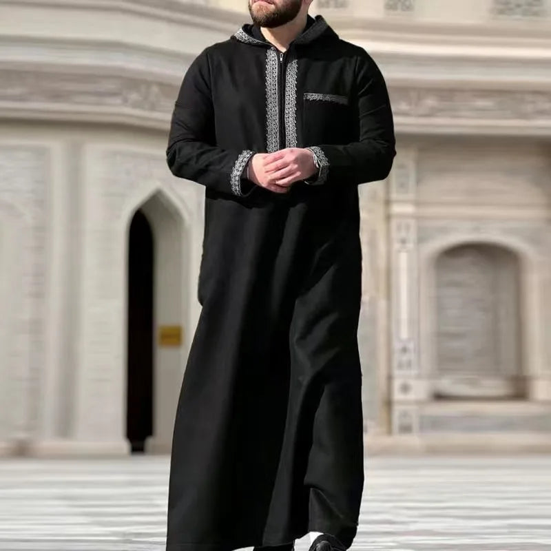 Eid Al Fitr Herren Langes Gewand Traditionelles Nahöstliches Muslimisches Lässiges Locker Sitzendes Hochwertiges Elegantes Retro-Kapuzenkleid für Männer