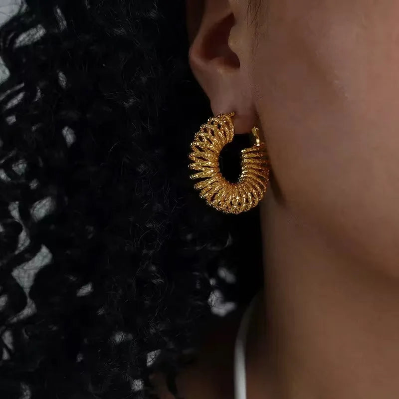 EILIECK 316L Edelstahl Metall Gold Farbe Hoop Ohrringe Für Frauen Trendy Hochwertige Wasserdichte Ohr Clips Schmuck Geschenk