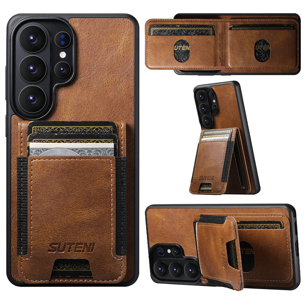 Business Magnetische Leder-Brieftasche Vertikale Kartenfächer Hülle für Samsung Galaxy S26 Ultra S25 Plus S24 S23 Standfunktion Telefonhalter Cover