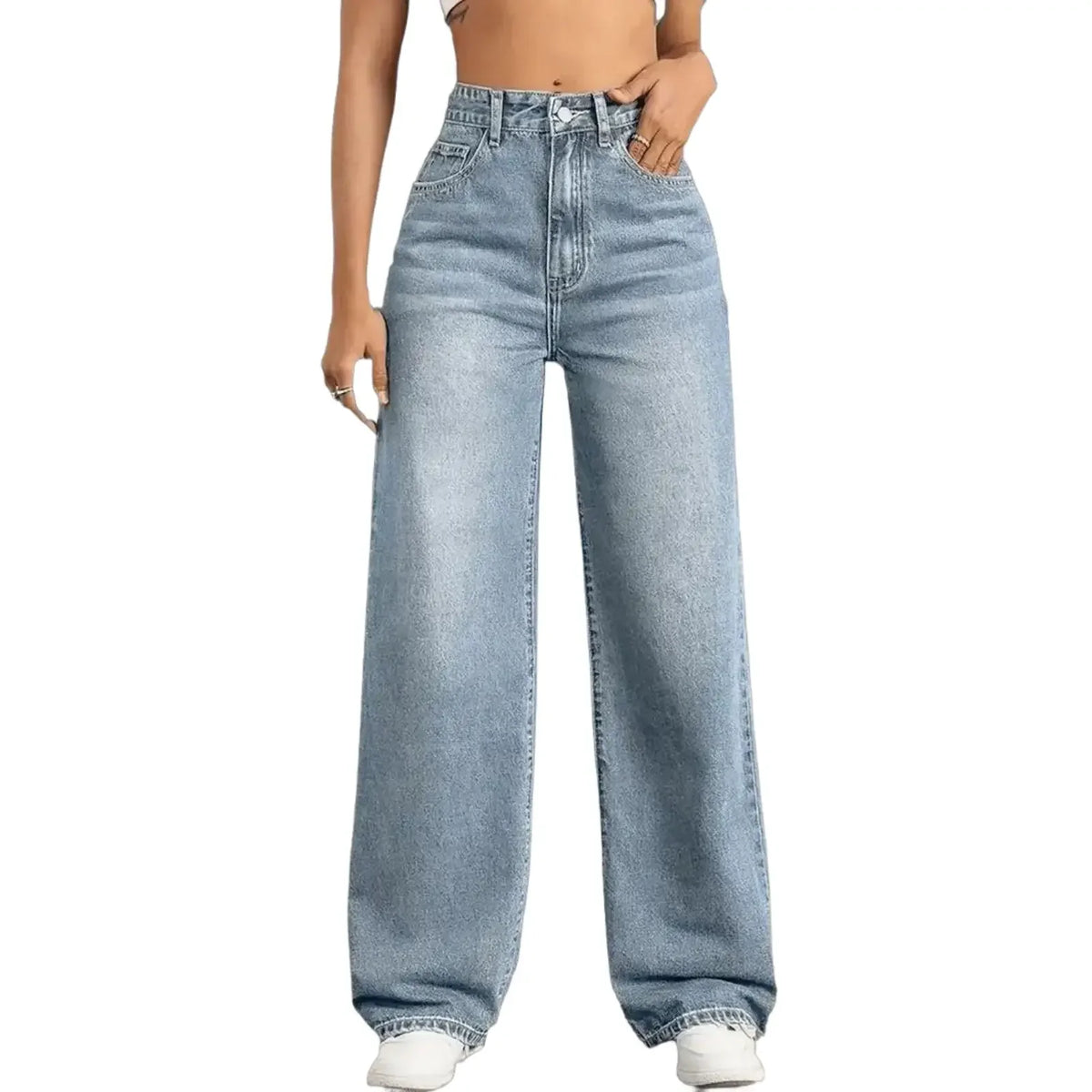 Y2k Jeans für Damen Klassisch Blau Elastisch Gerades Bein Schlichtes Design Retro-Stil Dehnbare Denim-Hose