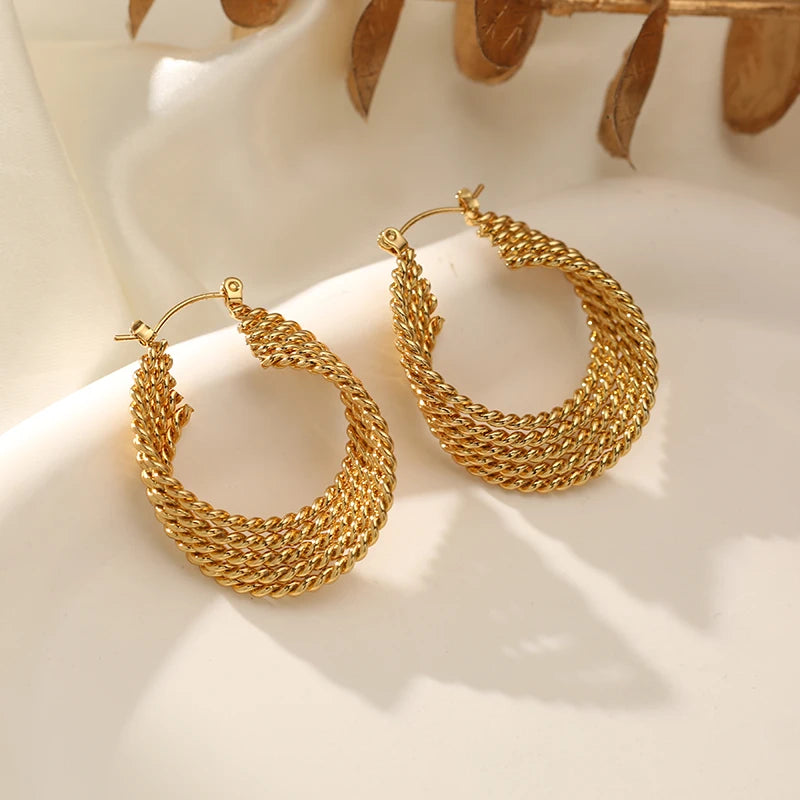 GANEMLY 316L Edelstahl Metall Goldfarben Creolen für Damen Neue Trendige Exquisite Wasserdichte Ohrschmuck Geschenk für Frauen