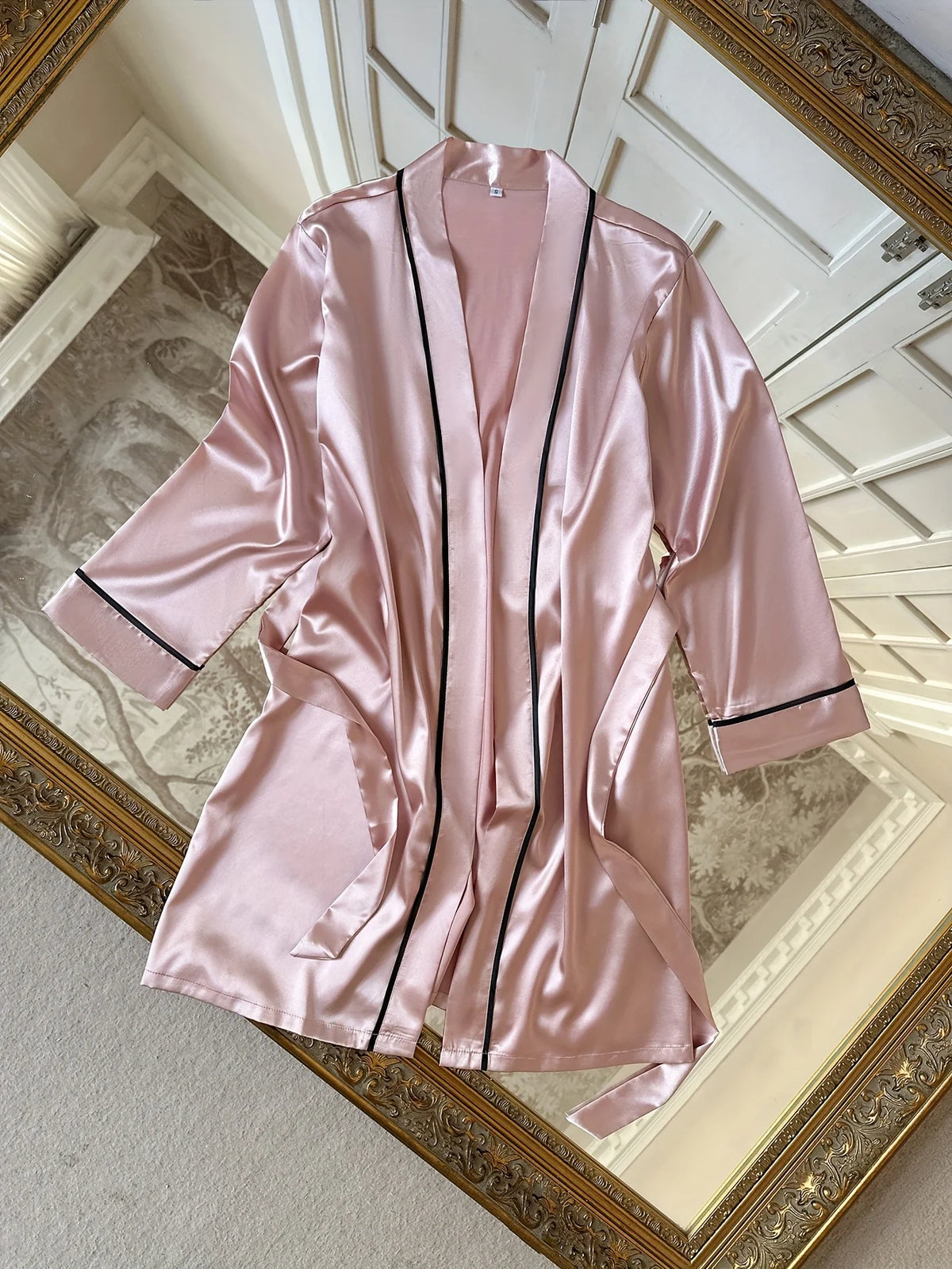 Eleganter Damen-Schlafmantel mit V-Ausschnitt, Selbstbindegürtel, Lockerer Pyjama, Lässiger und Bequemer Schlafzimmer-Bademantel, Loungewear, Nachtwäsche