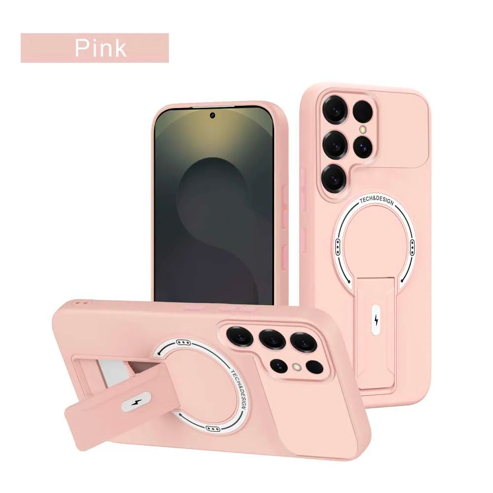 Fall für Für Samsung Galaxy S26 S25 S24 Plus S23 S22 Ultra S25Edge S25FE S24FE Matte Rüstung Ständer Halter Zurück Abdeckung Fundas
