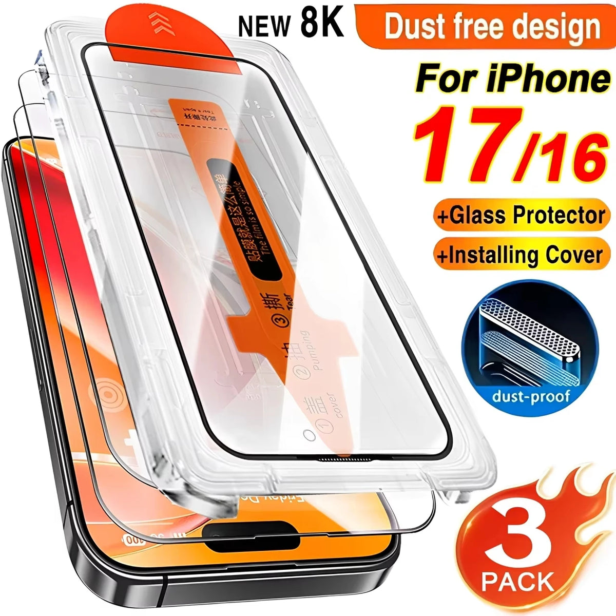 1-3 Stück HD Displayschutzfolie für iPhone 17 Pro Max 18 16 15 14 13 12 Mini 11 16e 16 Plus XR XS 6 7 8 Staubfreie Installation Glas
