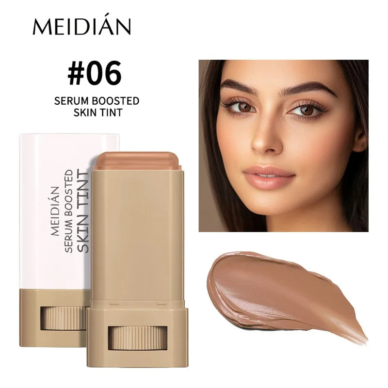 Hautfarbener Foundation-Stick in 6 Farben mit Serum-Boost, Seidiger Textur, Feuchtigkeitsspendende Abdeckung, Concealer-Basis, Gesichtskontur-Stick Make-up