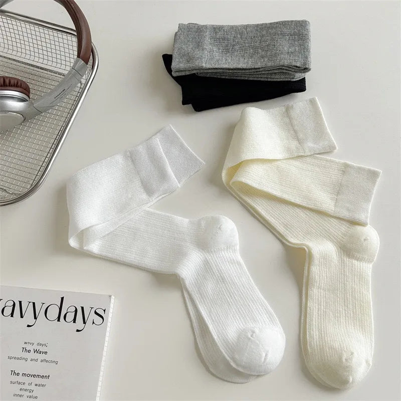 1/4paris Damenstrümpfe Damen-Socken in der Mitte der Wade JK Lolita Süße Mädchen Lange Socken Strumpf Einfarbig Schwarz Weiß Grau Kniestrümpfe
