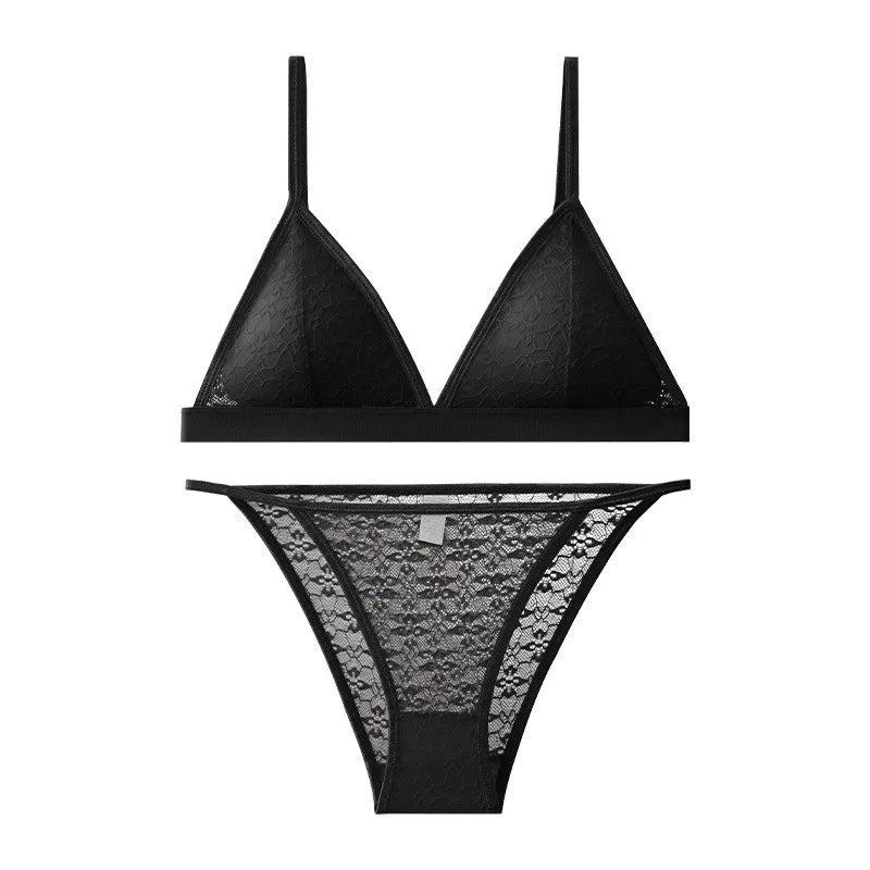 Frauen Spitze BH und Höschen Set drahtlose Bra lette niedrige Taille transparente Höschen weibliche ultra dünne sexy nahtlose Unterwäsche Set
