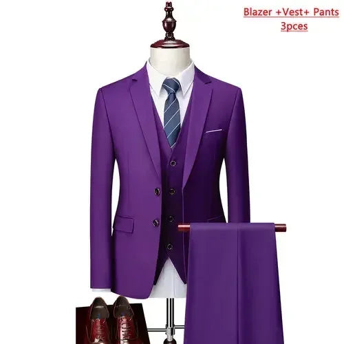 14 Farben M-6XL ( Jacke + Weste + Hose) High-End-Marke formale Business Herren Anzug dreiteiligen Bräutigam Brautkleid einfarbigen Anzug