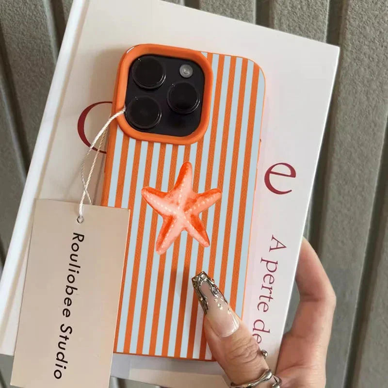 Handyhülle für iPhone 16 15 14 13 12 11 Pro Max X XR XS Max 15 Plus 16E Sommer süßes Seestern-Streifenmuster weiche Rückseite