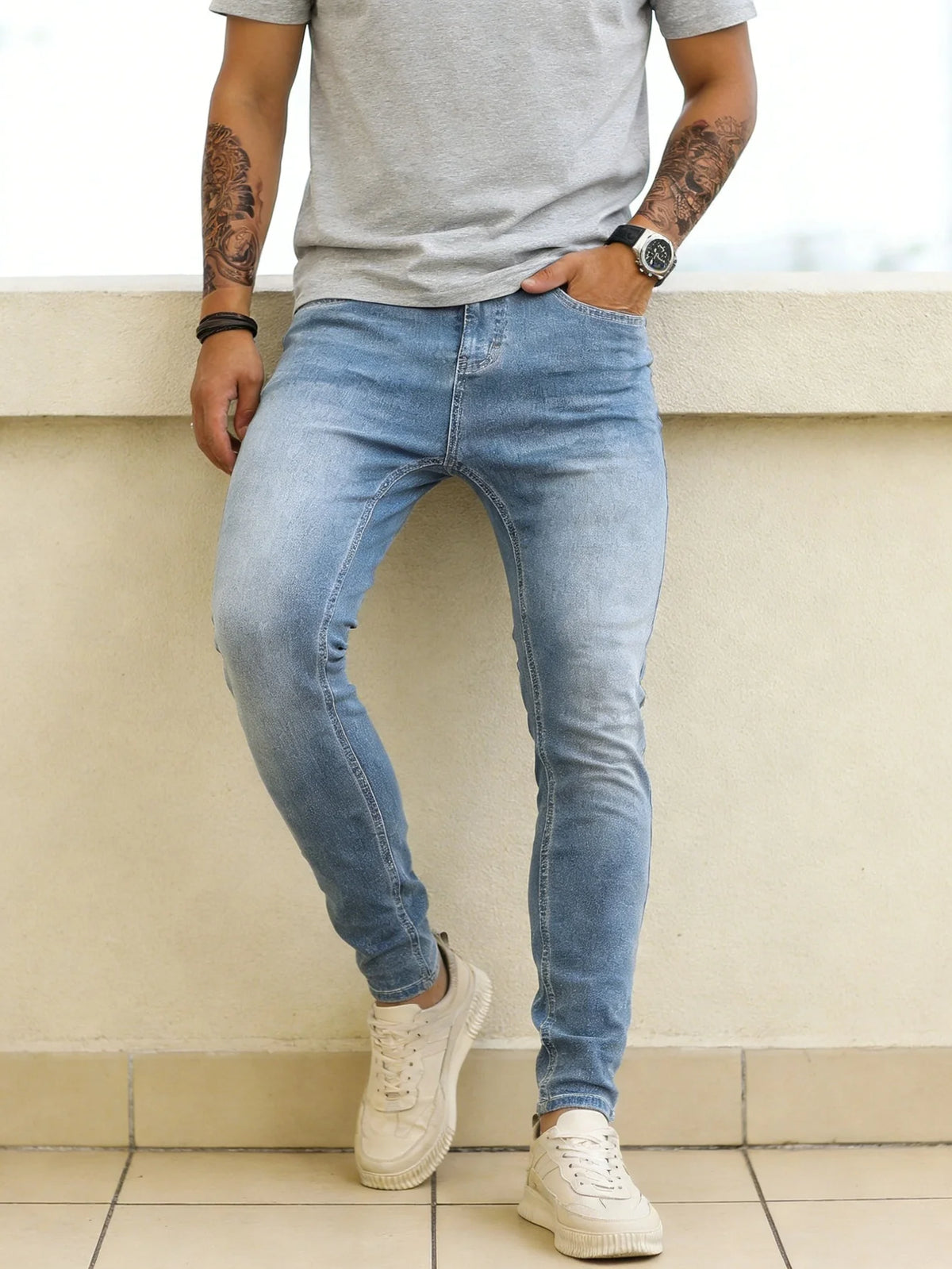 Herren Blaue Slim Fit Y2K Original Jeans Hose Drip Mode Lässige Denim-Hose Ohne Zubehör oder Gürtel