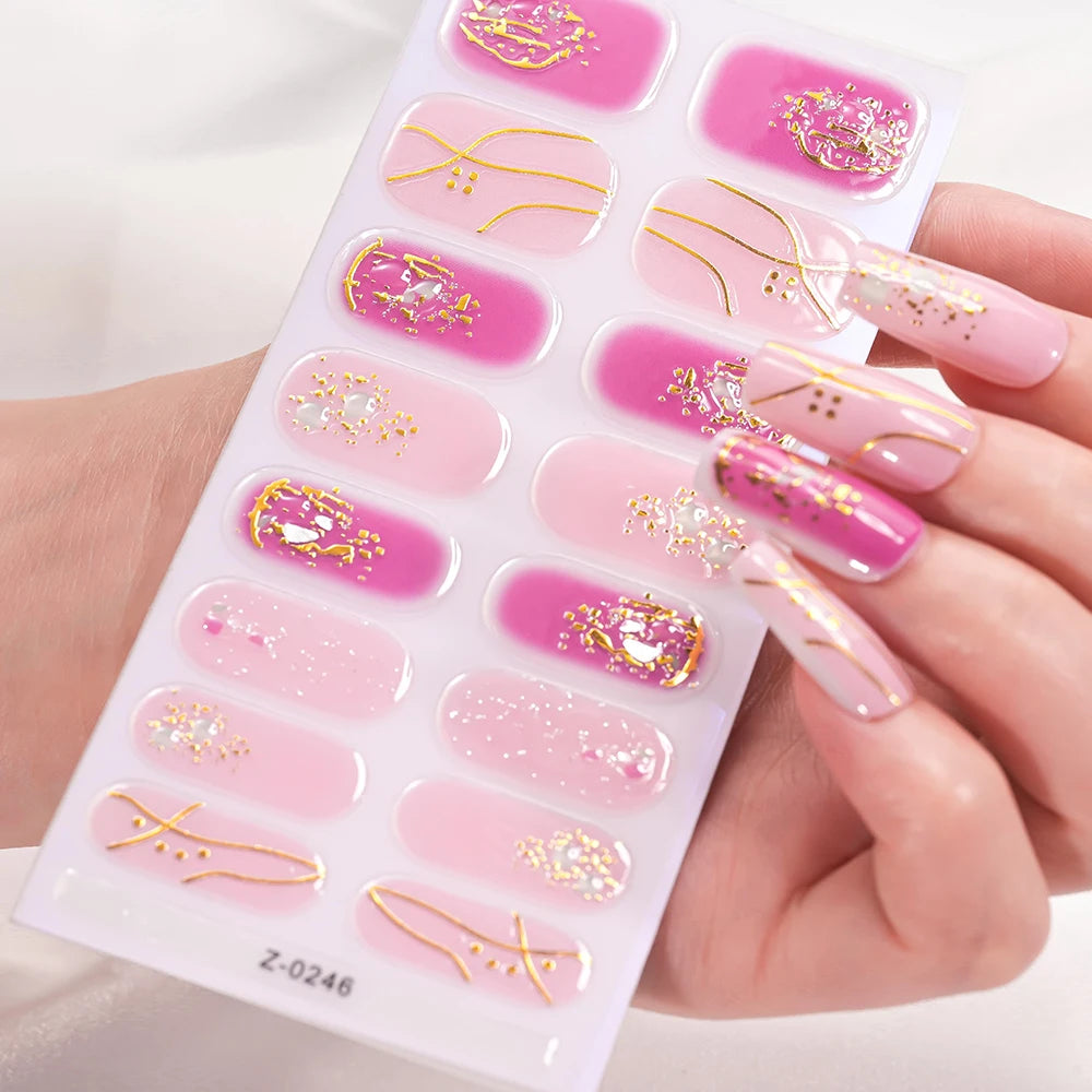 16 Tipps 3D Bunte Eis-Transparente Nagelfolie Volle Abdeckung Bronzing Französisch Nagellack Aufkleber Selbstklebende Langlebige Nagel Dezember