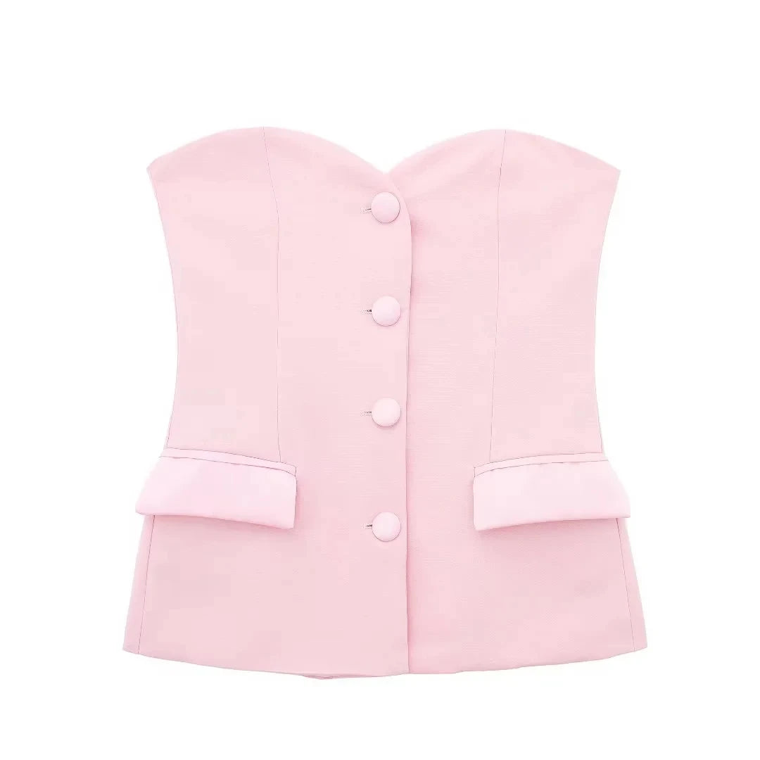 HH Sommer Frauen Elegante Rosa Shorts Röcke Sets Vorderen Knopf Rohr Tops Schlank Schlitz Shorts Culottes Weibliche Mode Streetwear