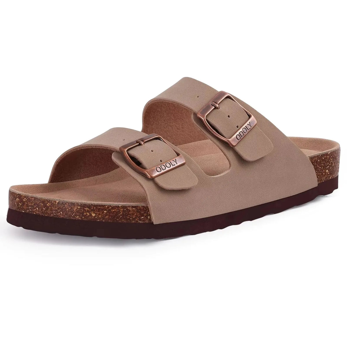 Crestar Damen-Hausschuhe mit Korkfußbett, Sommer-Paar, verstellbare Doppelschnallen, flache Sandalen, Outdoor-Kork-Strandrutschen mit offener Spitze