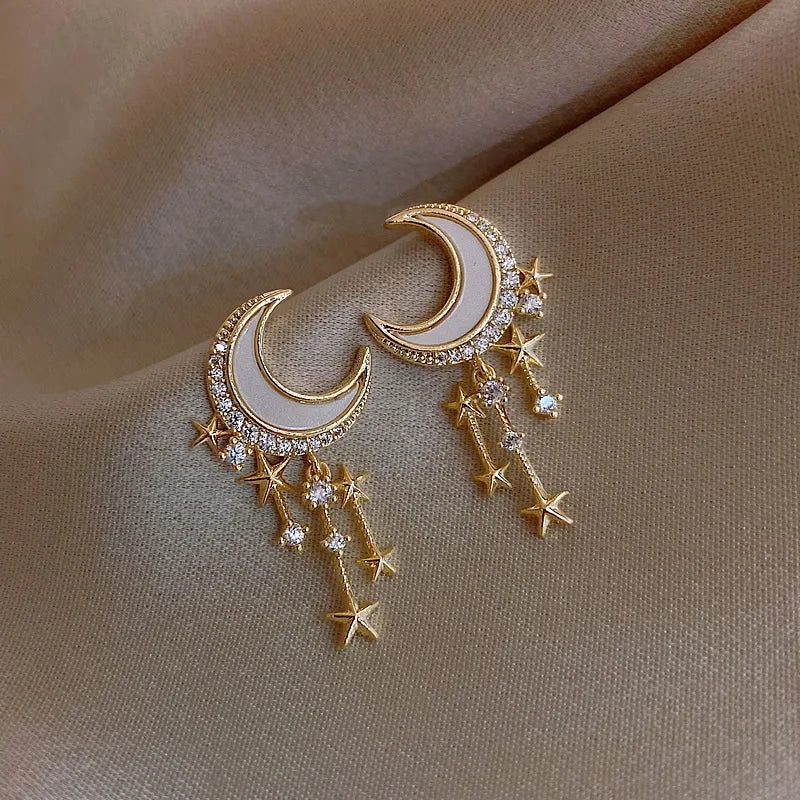 Exquisite luxuriöse runde Zirkon-Ohrstecker für Frauen, glänzender Strass-Mond-Bienen-Ohrring, geometrischer Ohrring, Party- und Hochzeitsschmuck