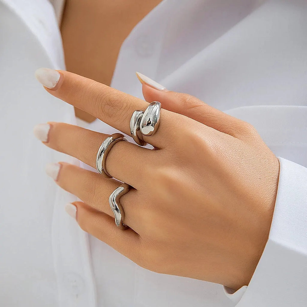 3Pcs Trendy Kreative Geometrische Welle Geformt Ring Set für Frauen Design Unregelmäßige Einstellbare Offenen Ring Finger Schmuck Zubehör