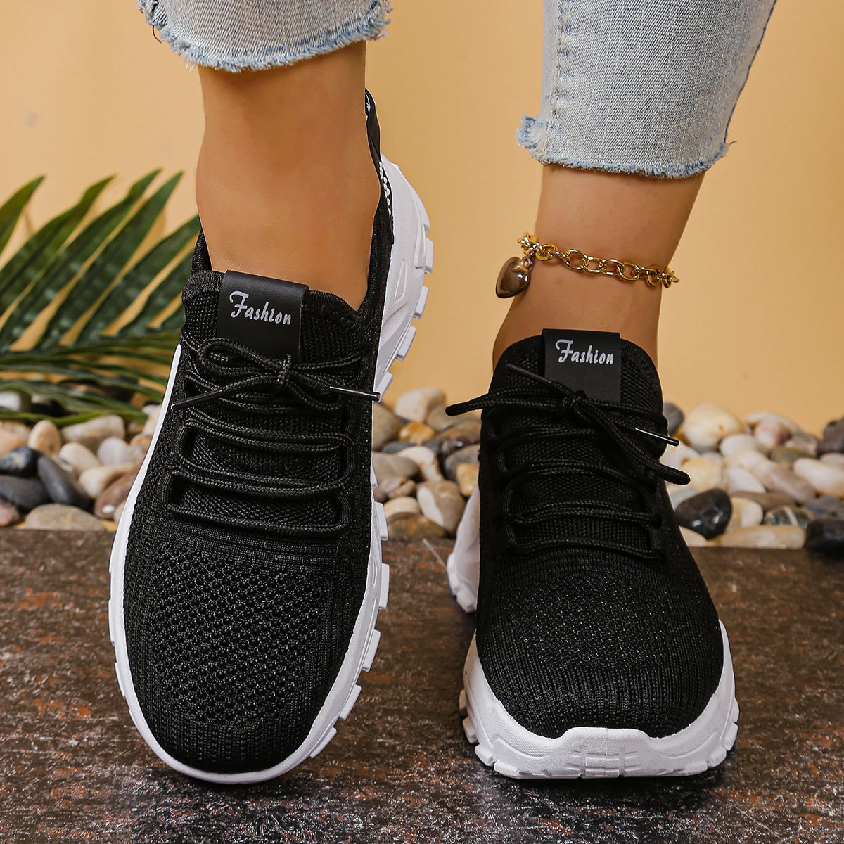 Freizeitschuhe für Damen, trendig und vielseitig, Mesh, atmungsaktiv, weiche Sohle, Schnür-Freizeitsportschuhe