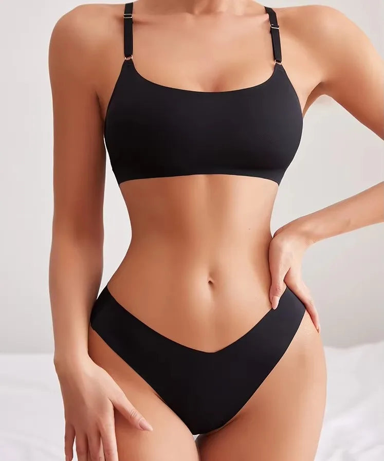 YMQJ Heißer Verkauf Hohe Qualität Neue Design Uns Größe Stilvolle Feste Eis Seide Nahtlose Drahtlose Bhs Und Frauen Unterwäsche Set