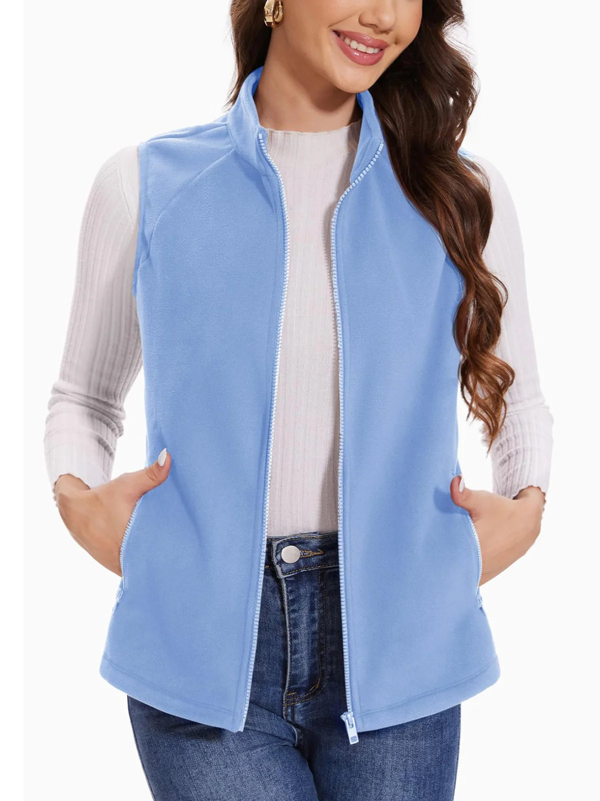 TACVASEN Herbst Winter Fleece Weste Damen warme ärmellose Jacken mit durchgehendem Reiß verschluss leichte Outdoor-Wander weste weibliche Weste