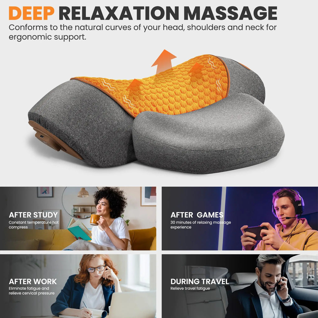 Elektrisches Nackenmassagegerät, Nackenkissen, heiße Kompresse, Nackenstretch, Heizung, Vibration, Nacken- und Schultermassagekissen, Rückentraktion