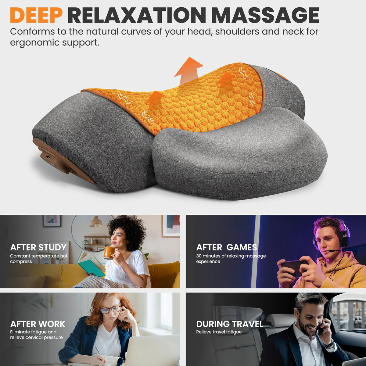 Elektrisches Nackenmassagegerät, Nackenkissen, heiße Kompresse, Nackenstretch, Heizung, Vibration, Nacken- und Schultermassagekissen, Rückentraktion