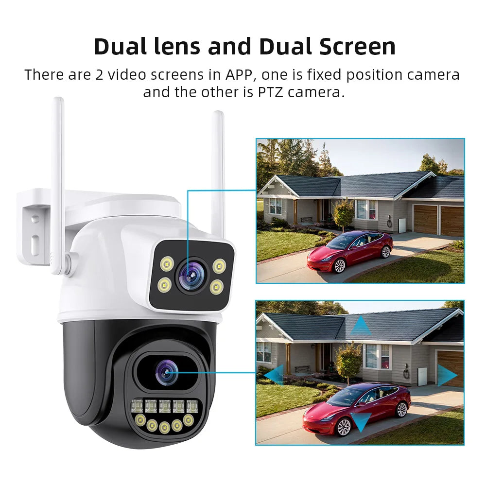 BELIA WiFi-Überwachungskamera mit zwei Objektiven, 4-facher Digitalzoom, 4K 8MP AI Human Detect, ONVIF, PTZ-IP-Sicherheitskameras für den Außenbereich