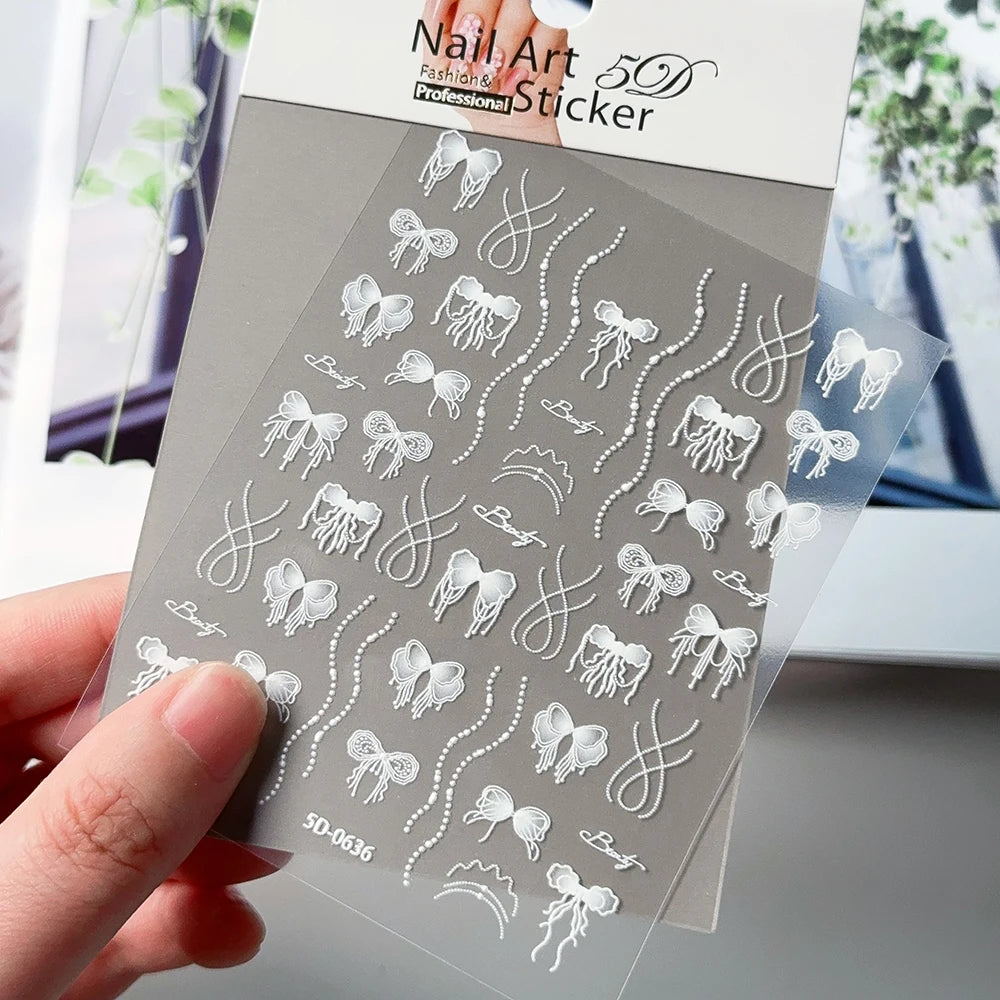 5D Relief Weiße Spitze Nagel Aufkleber Elegante Hohle Spitze Französisch Nagel Aufkleber Selbstklebende Hochzeit Spitze DIY Maniküre Liefert $ # TY3