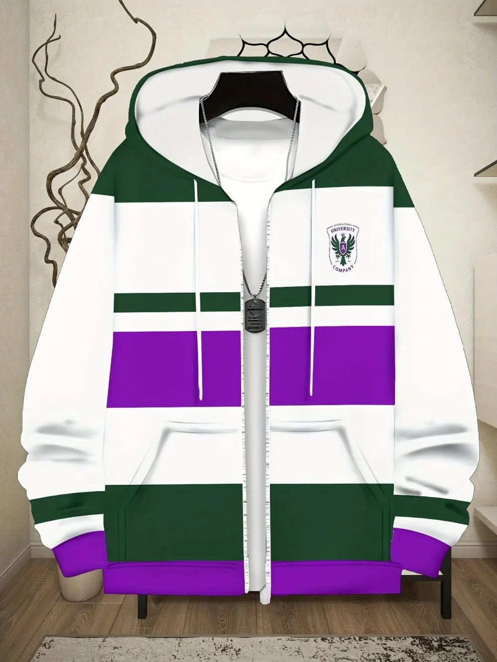Lässiges, gestreiftes Herren-Sweatshirt mit Kapuze und durchgehendem Reißverschluss, Outdoor-Kleidung, glatte Kapuzentaschen mit Kordelzug, einfache gestreifte Sportbekleidung für Herren