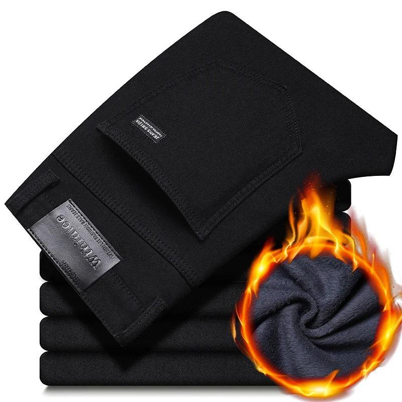 Herren-Jeans in reinem Schwarz, koreanische Version, trendige gerade Passform, bequeme und elastische klassische Business-Jeans für Männer.