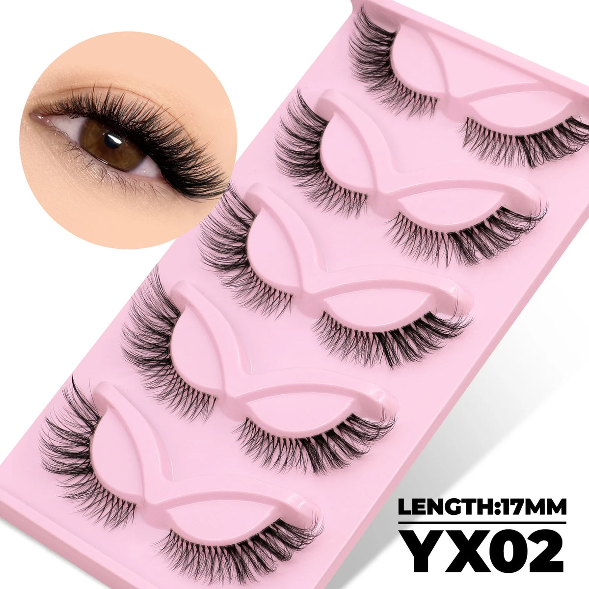 GROINNEYA Katzenaugen-Wimpern, 5 Paar, natürliche künstliche Wimpern, klare Band-Wimpern, natürliches, langes, geflügeltes Ende, längliche Wimpern, Make-up