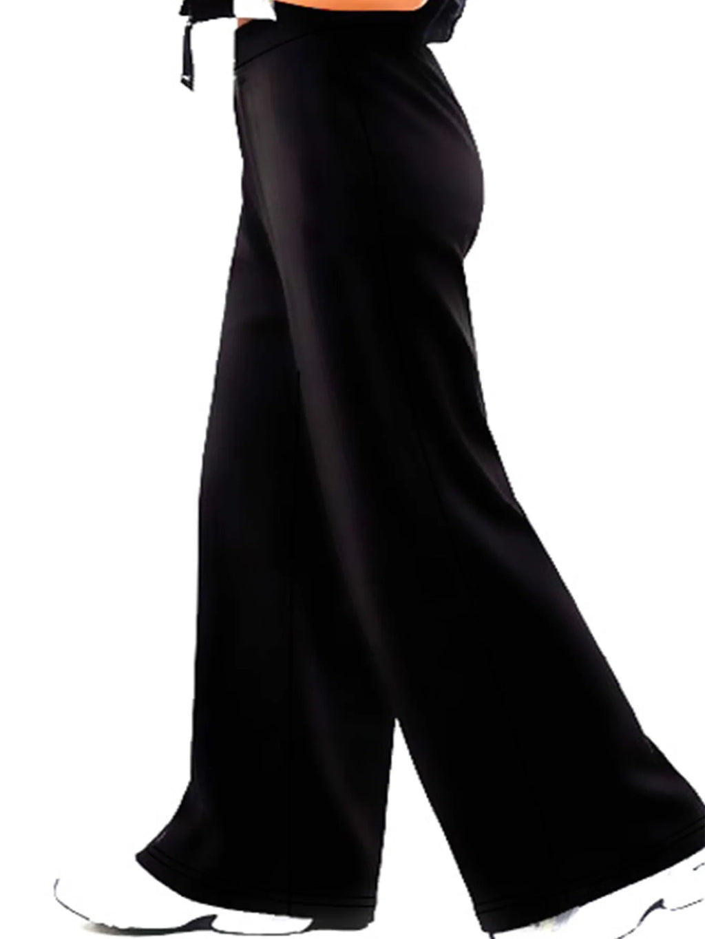2026 Elegante Schicke Weite Hosen für Damen Einfarbig Schwarz Normale Taille Atmungsaktiv Schlankheitsfördernd Lässige Büro-Hosen