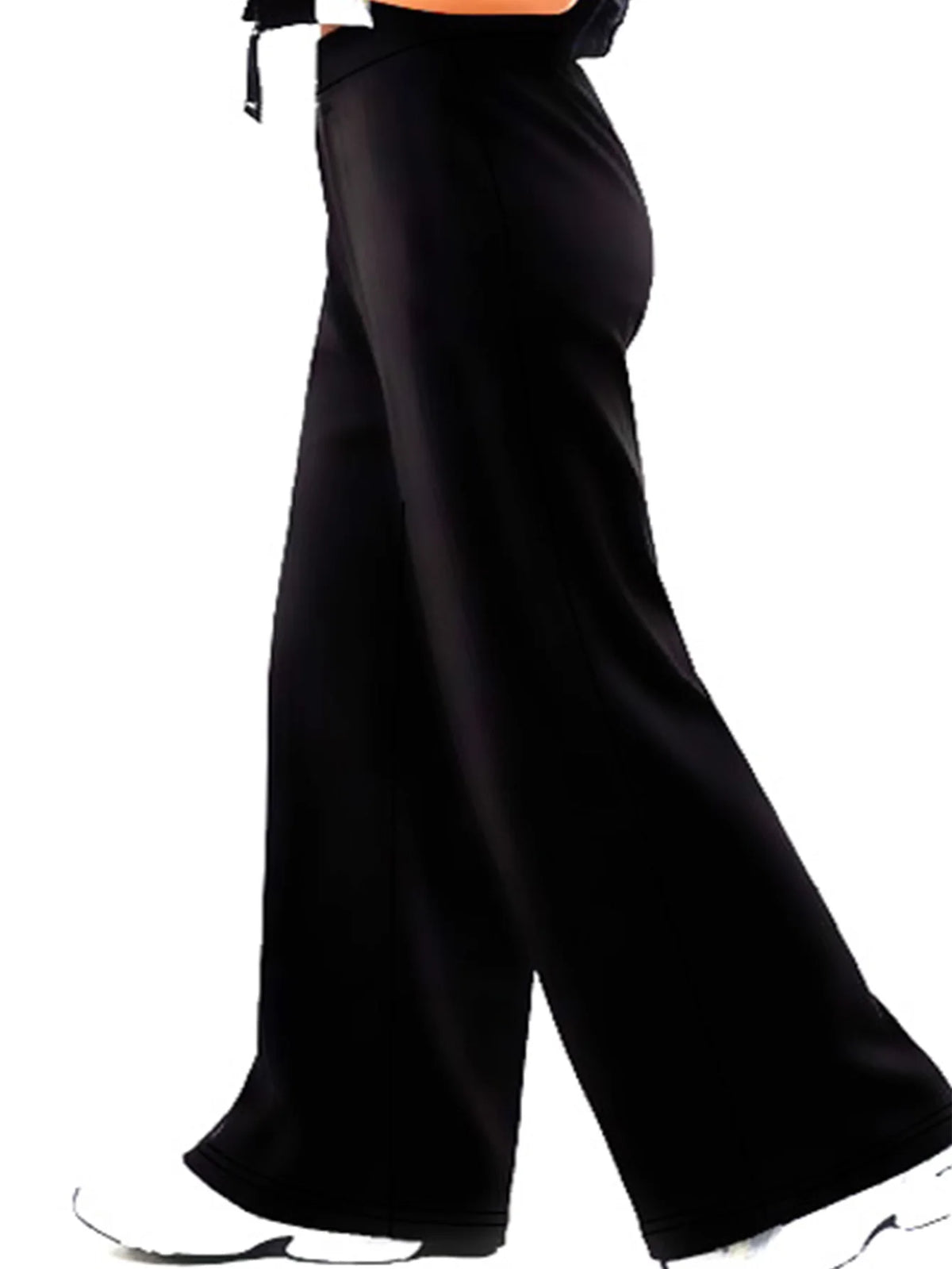 2026 Elegante Schicke Weite Hosen für Damen Einfarbig Schwarz Normale Taille Atmungsaktiv Schlankheitsfördernd Lässige Büro-Hosen