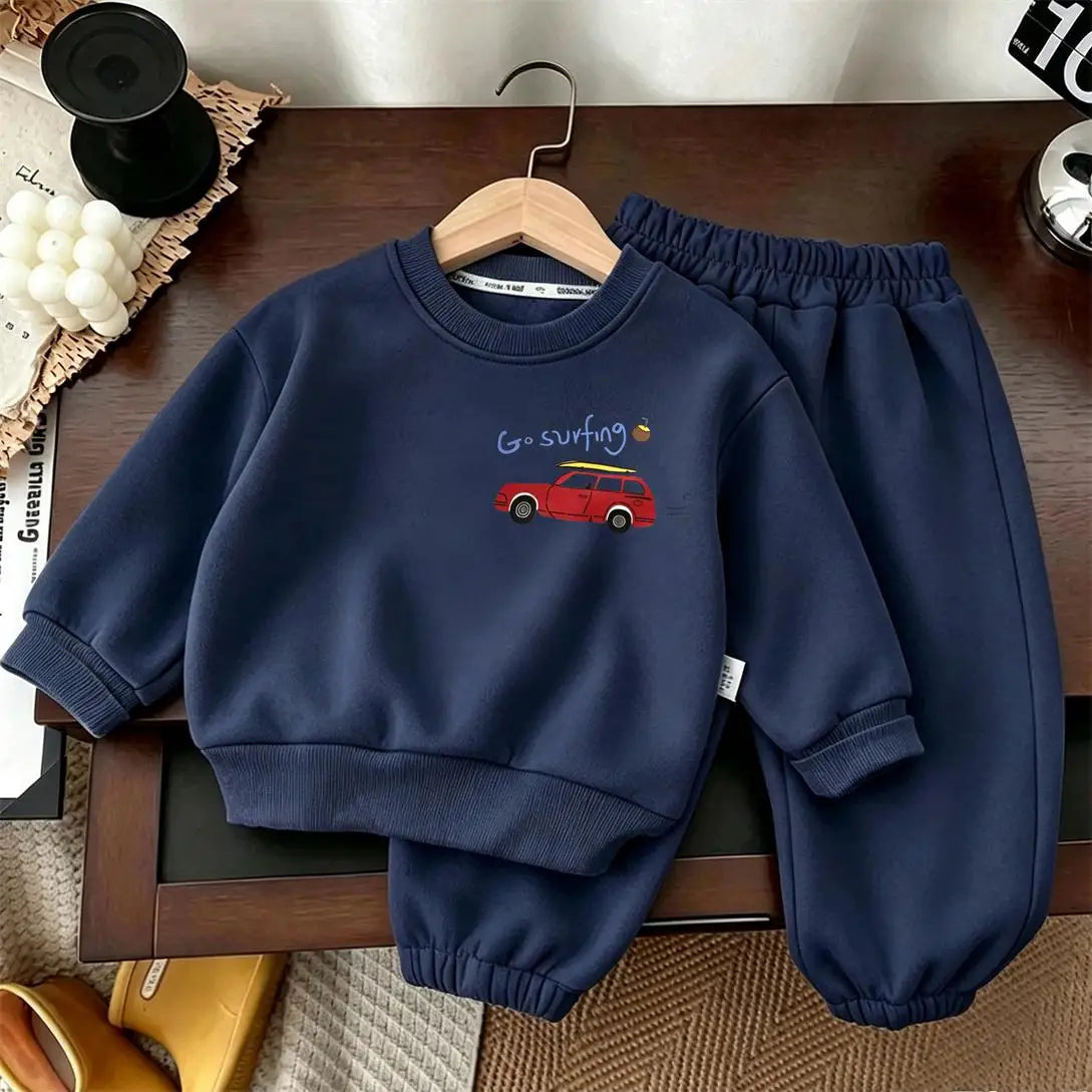 Herbst-Kostüm Langarm-Outfits für Kinder Rundhals-Sweatshirts Einfarbige Hosen 2-teilig Kleinkind Neuer Bedruckter Hoodie mit Hose