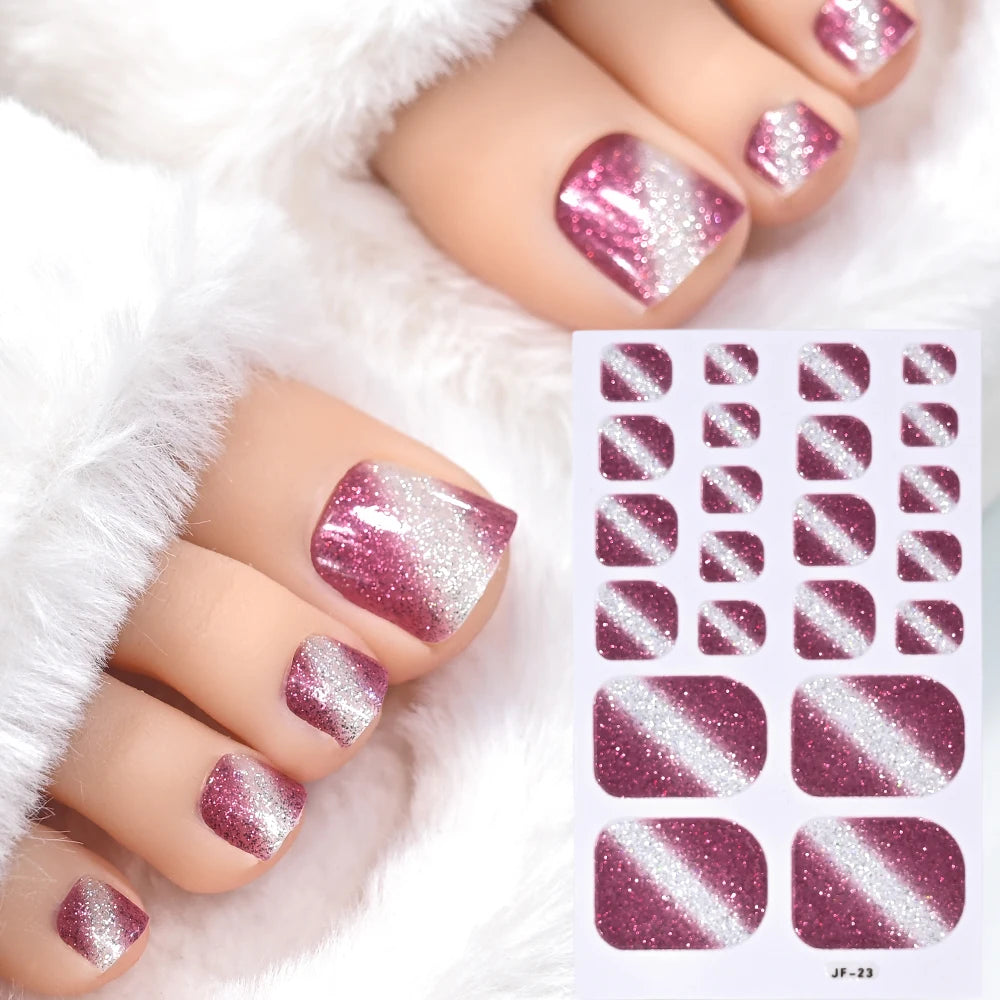 22-teilige Zehennagel-Aufkleber, Selbstklebende Glitzer-Nagelstreifen ohne Backen, Sommerliche Vollabdeckung DIY Fußdekor für Frauen