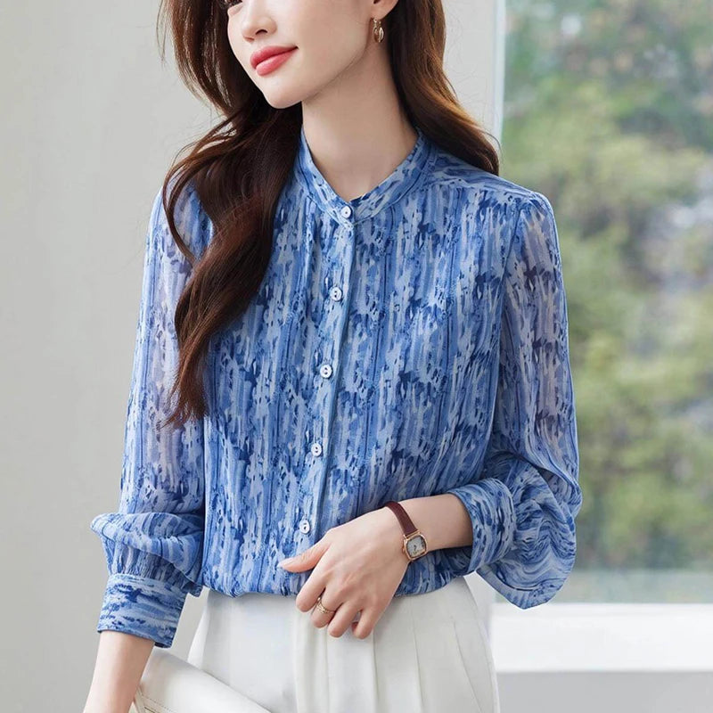 Neue elegante Damenblusen, Chiffon-Hemden, Blusas Mujer, Langarmhemden, lässige Oberteile