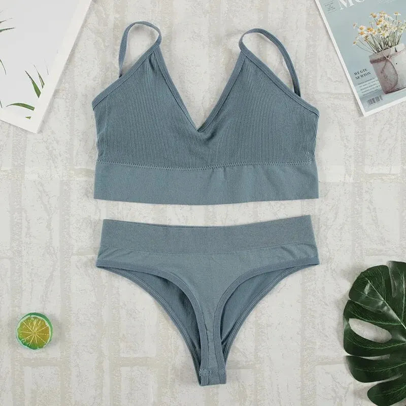 2 Stück BH Set Unterwäsche Set Frauen Höschen sexy G-String nahtlose Bra lette weibliche Dessous Soft Tank Crop Top