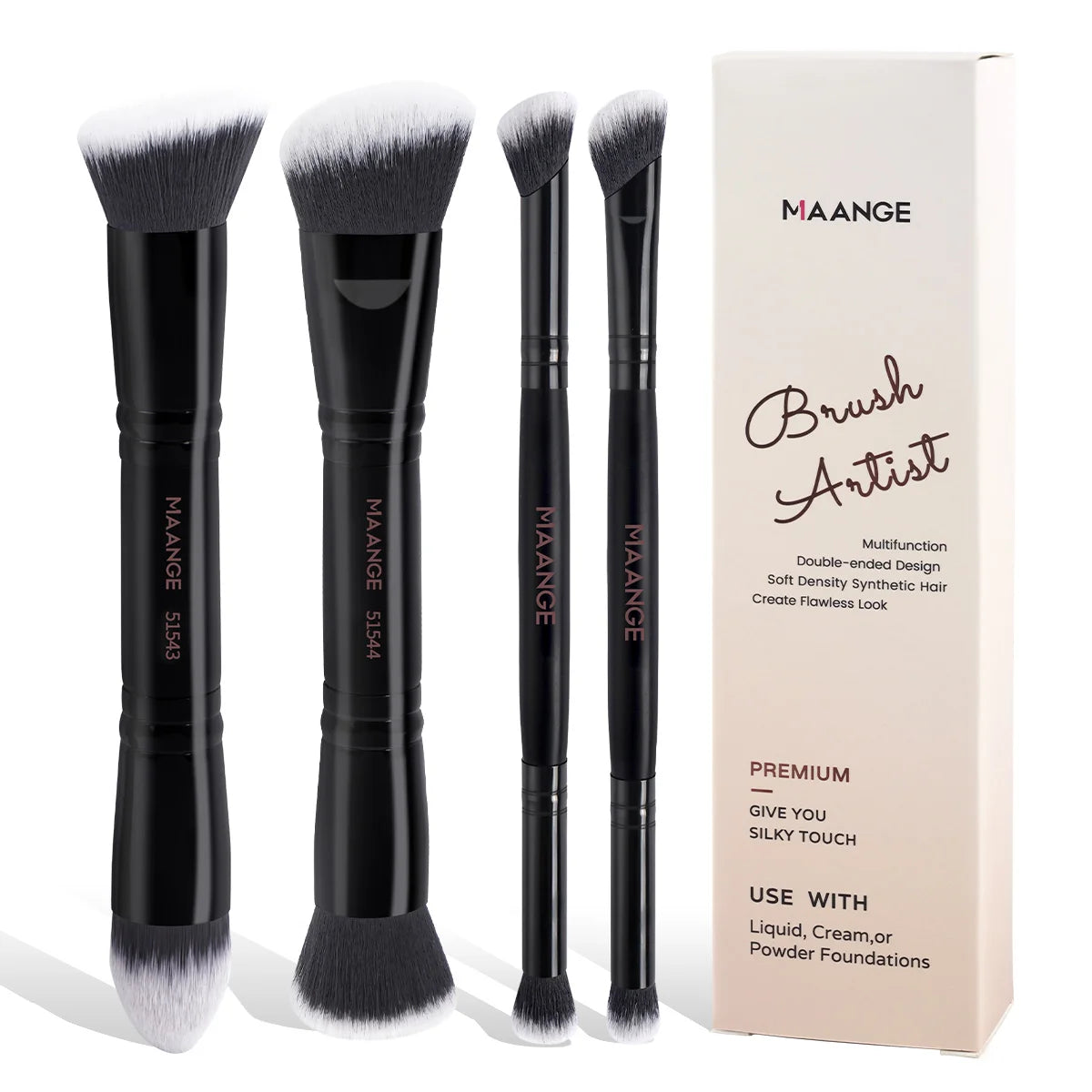MAANGE 4-teiliges einfaches Make-up-Pinsel-Set mit zwei Enden und Foundation-Puder-Rouge-Details für Lidschattenpinsel, Reiseutensilien für Anfänger