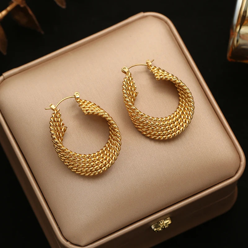 EILIECK 316L Edelstahl Metall Gold Farbe Hoop Ohrringe Für Frauen Trendy Hochwertige Wasserdichte Ohr Clips Schmuck Geschenk