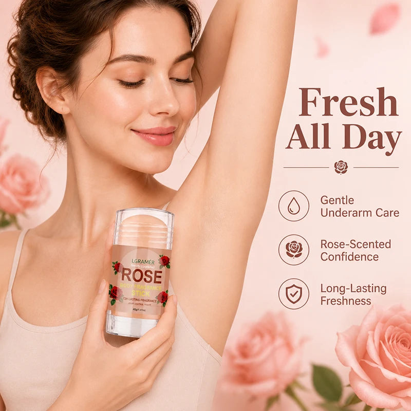 Rosen-Duft Deodorant Stick 72H Langanhaltender Duft Natürliche Pflanzenformel Glatter Nicht-Klebriger Geruchskontrollierender Körperbalsam für Täglichen Gebrauch