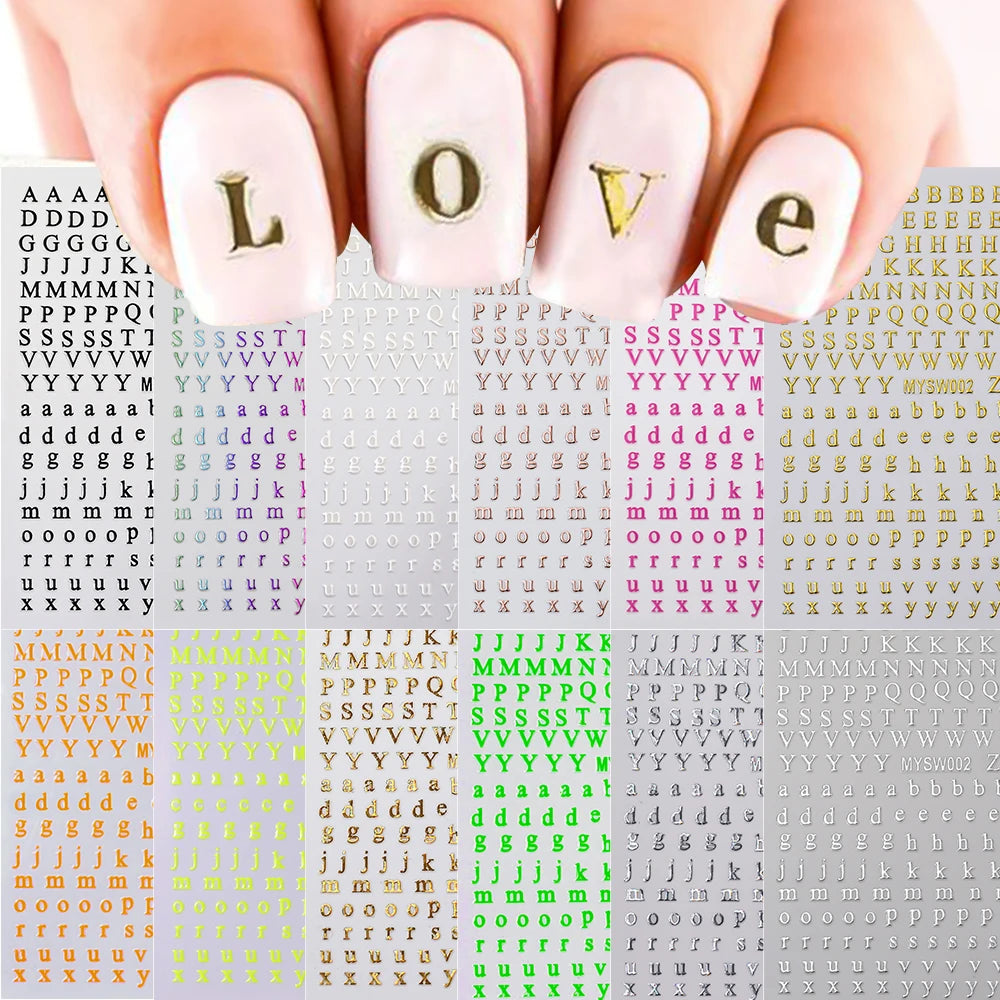 1 Stück 3D Englischer Buchstabe Nail Art Aufkleber Kleine 26 Alphabet Klebeaufkleber 10*8 cm 0-9 Nummer DIY Sliders Maniküre Dekorationen