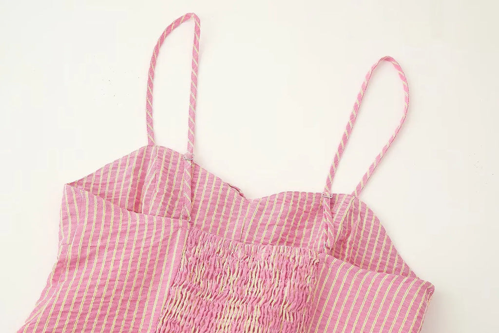 KONDALA Süßes rosa gestreiftes Neckholder-Set für Damen, schmales Hosenträger-Top oder Kordelzug-Hose, 2025, Sommermode, Urlaub, Damen-Hosen-Set