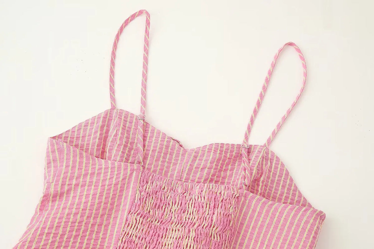 KONDALA Süßes rosa gestreiftes Neckholder-Set für Damen, schmales Hosenträger-Top oder Kordelzug-Hose, 2025, Sommermode, Urlaub, Damen-Hosen-Set