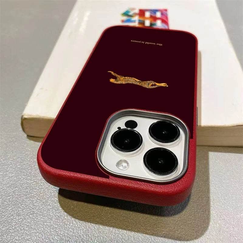 Mode Leopard Litschi Textur Hülle für iPhone 17 16 11 13 12 14 15 Pro Max XS X XR 7 8 Plus 16E 16 17 Pro Business Style Cover