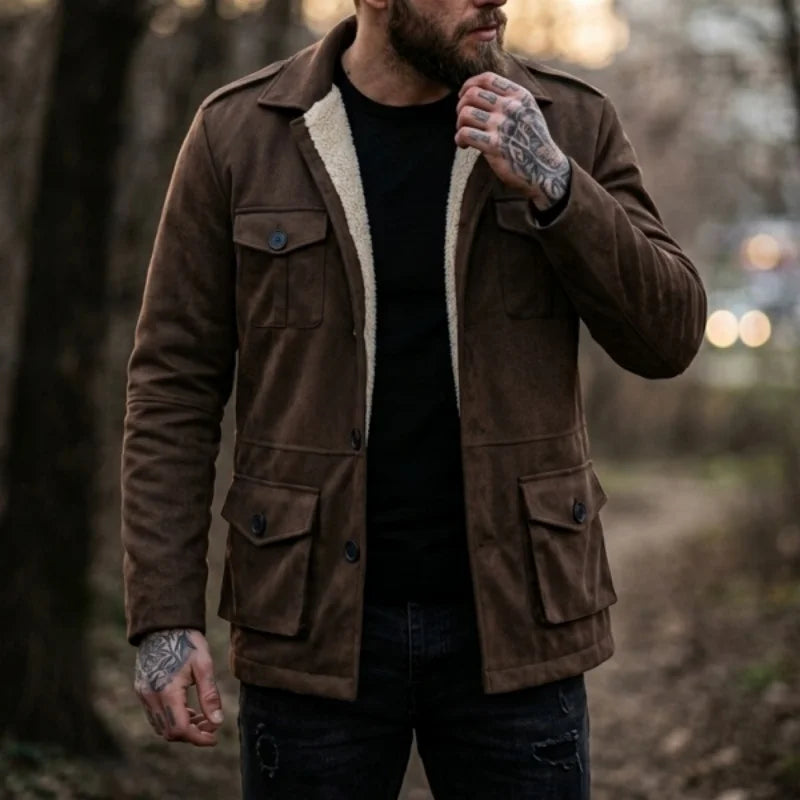 Winter-Arbeitsjacke für Herren, Kunstwildleder, Mehrzwecktaschen, Lässige Outdoor-Wanderjacke, Herren-Kunstwolljacke für den Winter