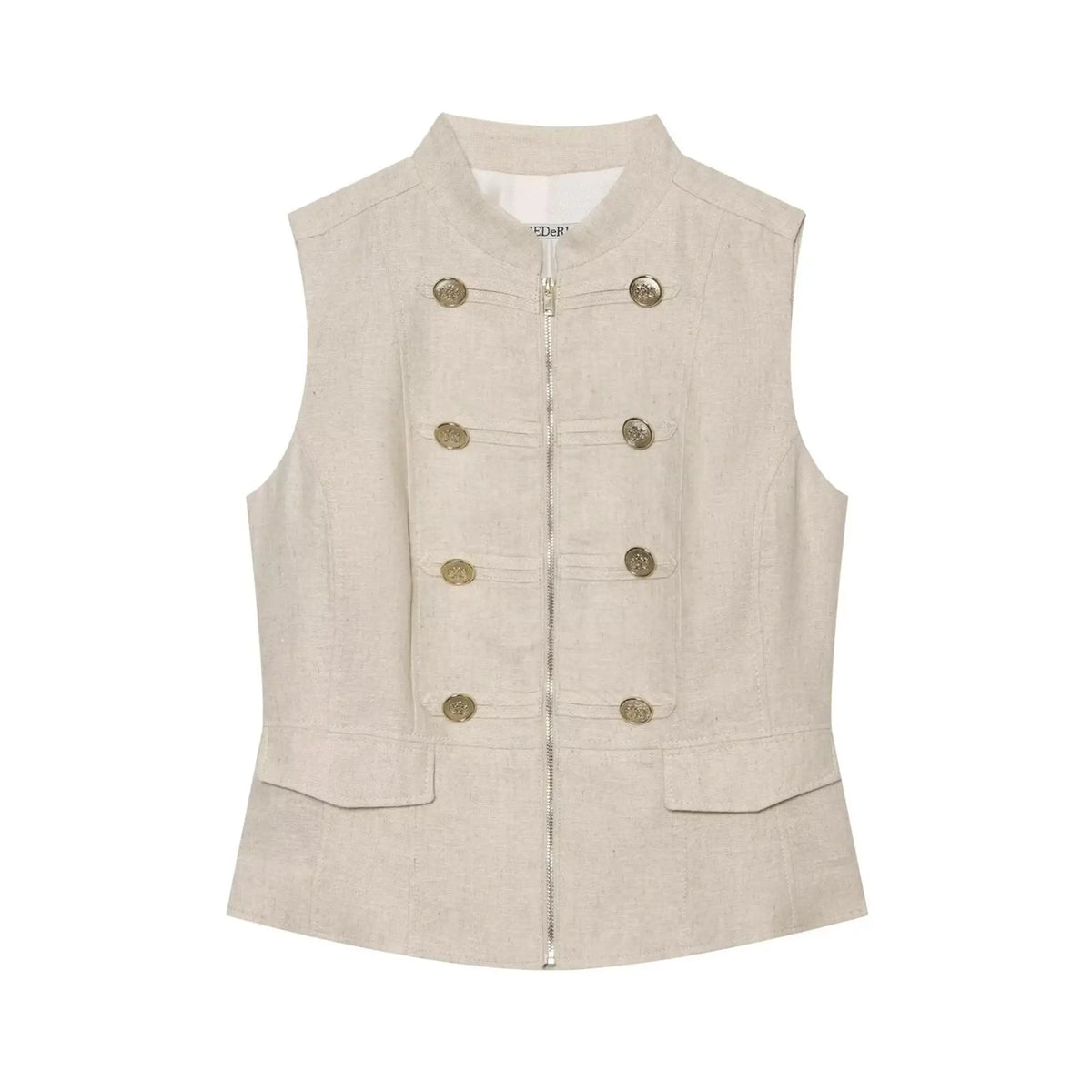    TFMLN Damen Vintage Westen & Mäntel 2026 Sommer Einfarbig Reißverschlüsse Knöpfe Stehkragen Elegante Streetwear Weste Modisch Schmal Geschnitten